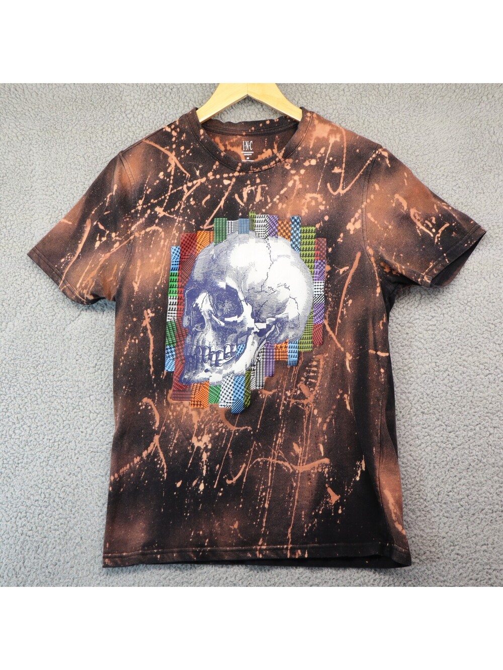 INC Men Shirt Medium Skull Tie Dye Rockstar Grunge